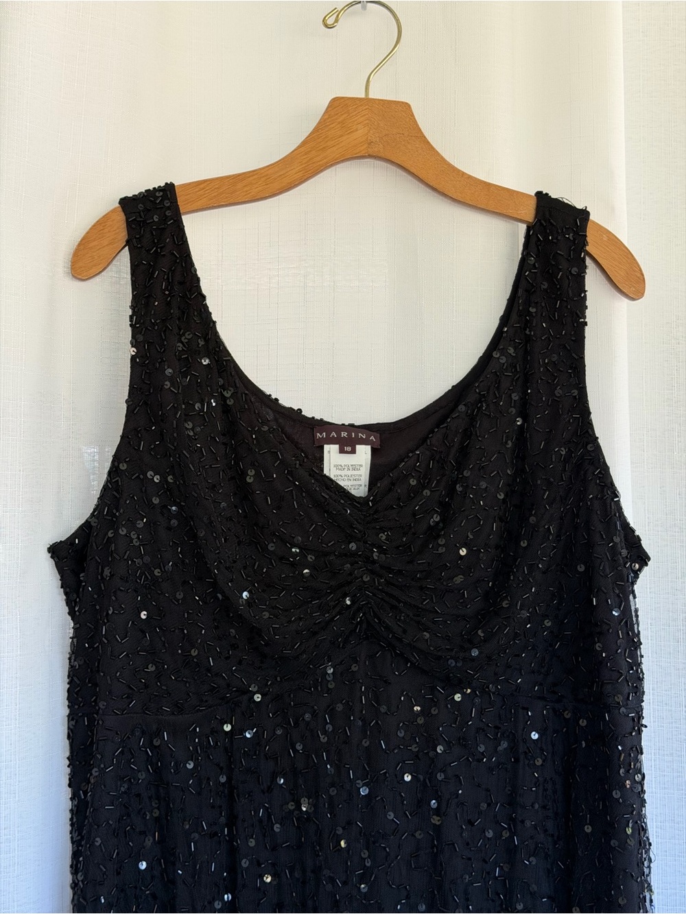 Marina Black Beaded Sequin Cocktail Dress Women’s Size 18 Formal Evening - Picture 3 of 6